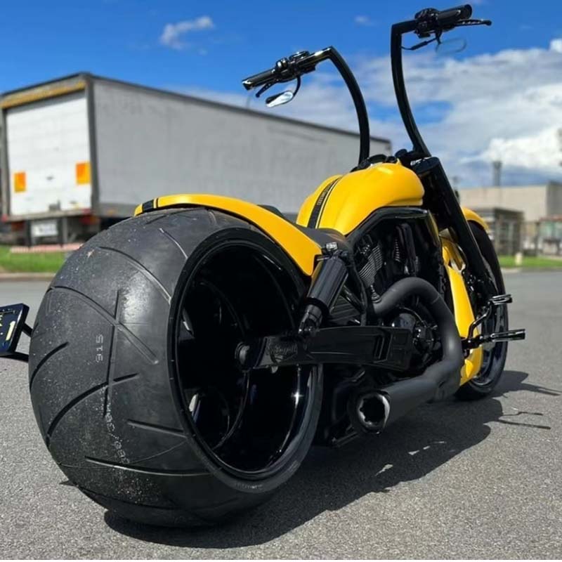Kingtyre K99 tire mounted on a custom Harley Davidson build